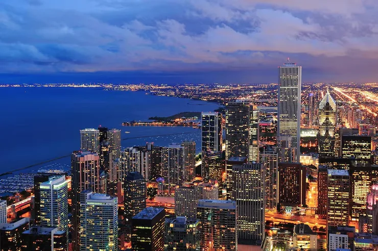 The lakefront at dusk, Chicago