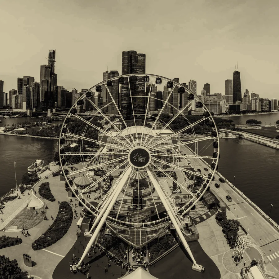 Navy Pier and its Ferris wheel on the Chicago lakefront